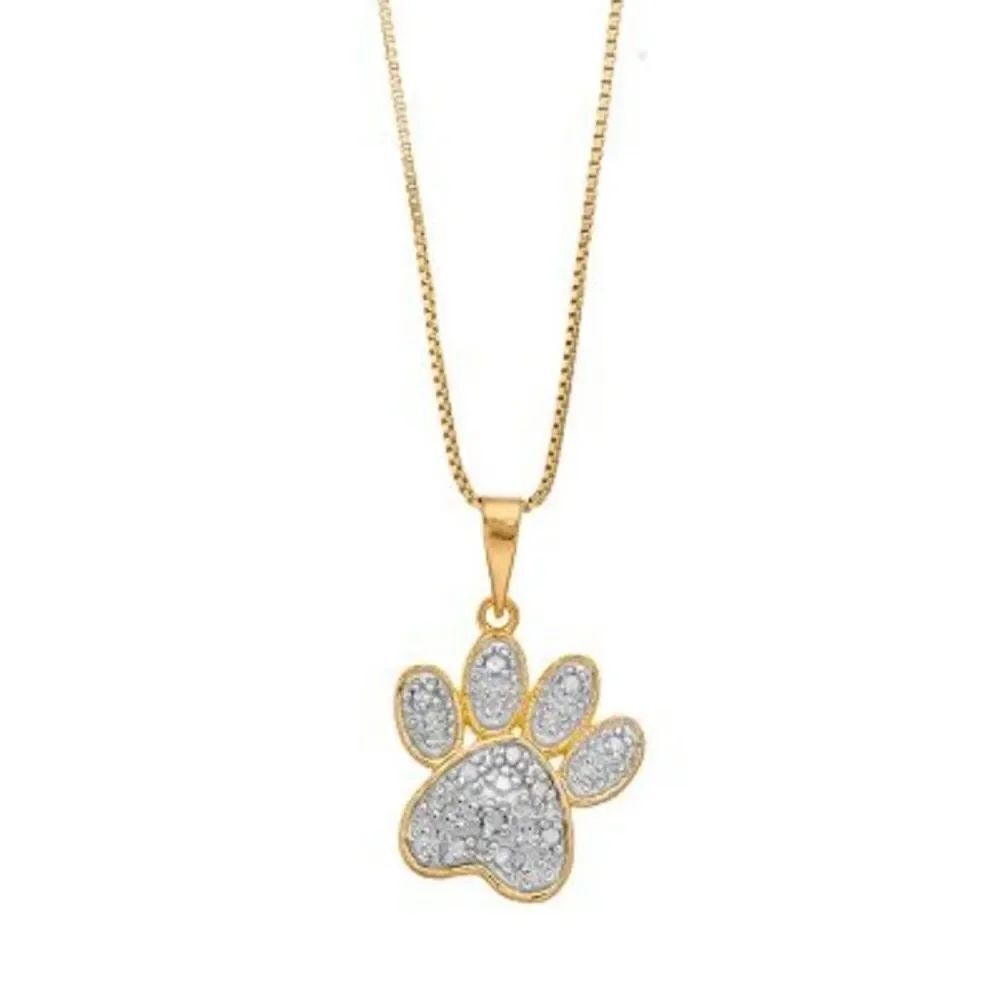 Diamond Pet Paw Gold plated Sterling Silver Necklace NWT
